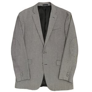 Jos‎ A Bank Houndstooth Blazer 40L Tailored Fit Black Linen Cotton Elbow Patches